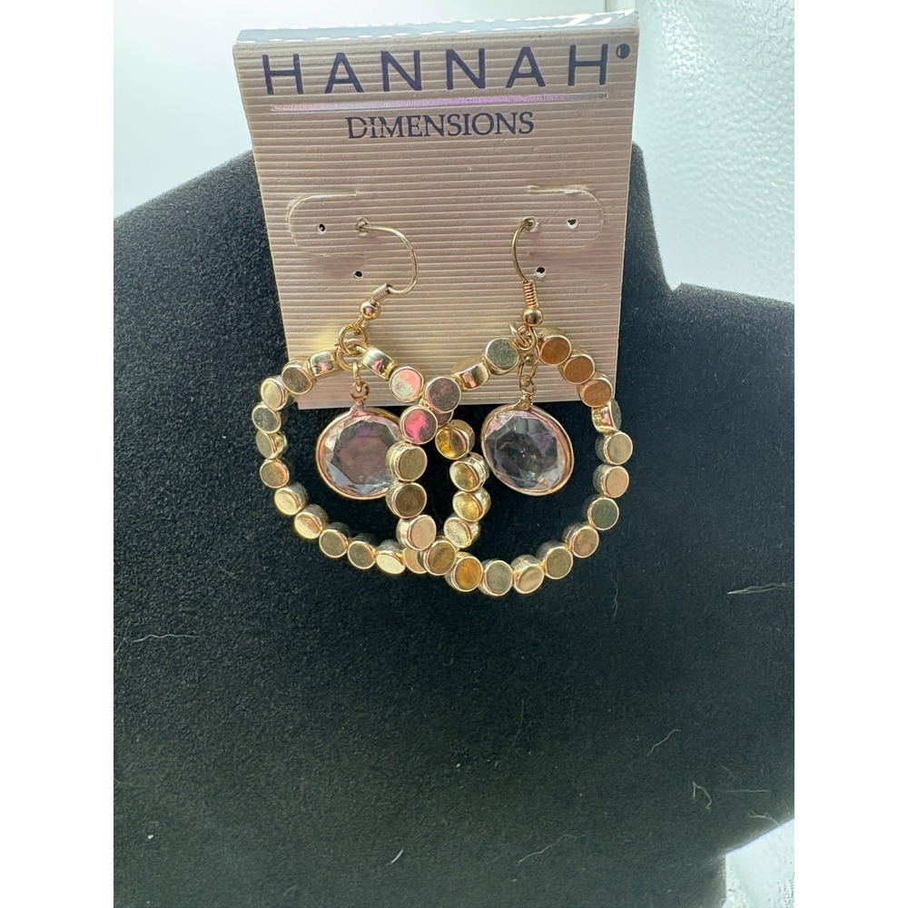 Hannah Dimensions Gold Hoop Earrings with White Center Dangle Stone
